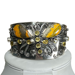 Vintage Style 925 Bumble Bee Jasper Gemstone Bangle Bracelet